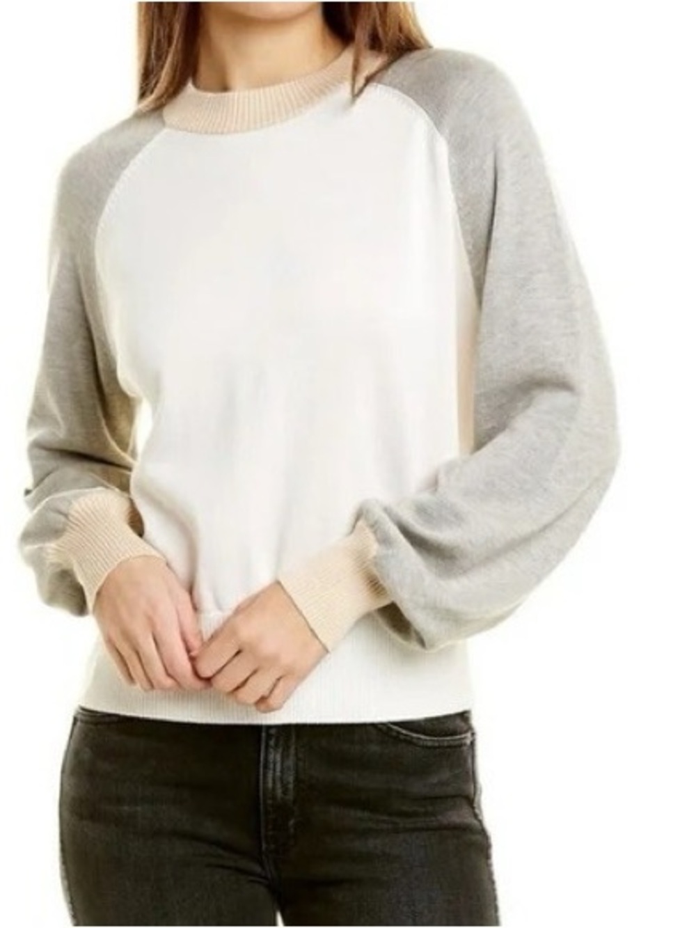 MONROW Colorblock Mock Neck Raglan Sweater Size XS minimalist soft ribbed comfy